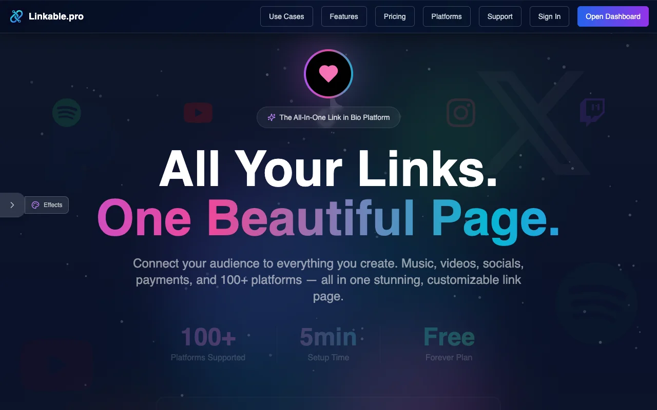 Linkable.pro homepage preview