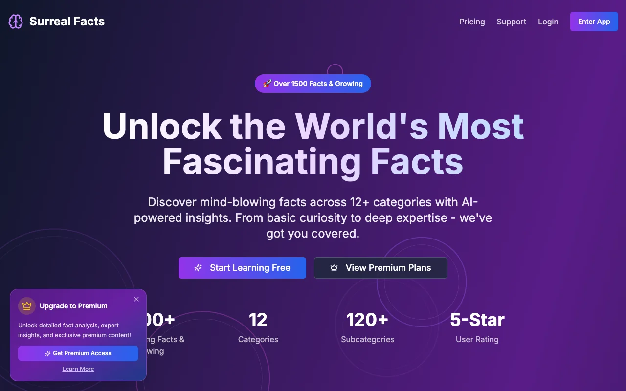SurrealFacts.app homepage preview
